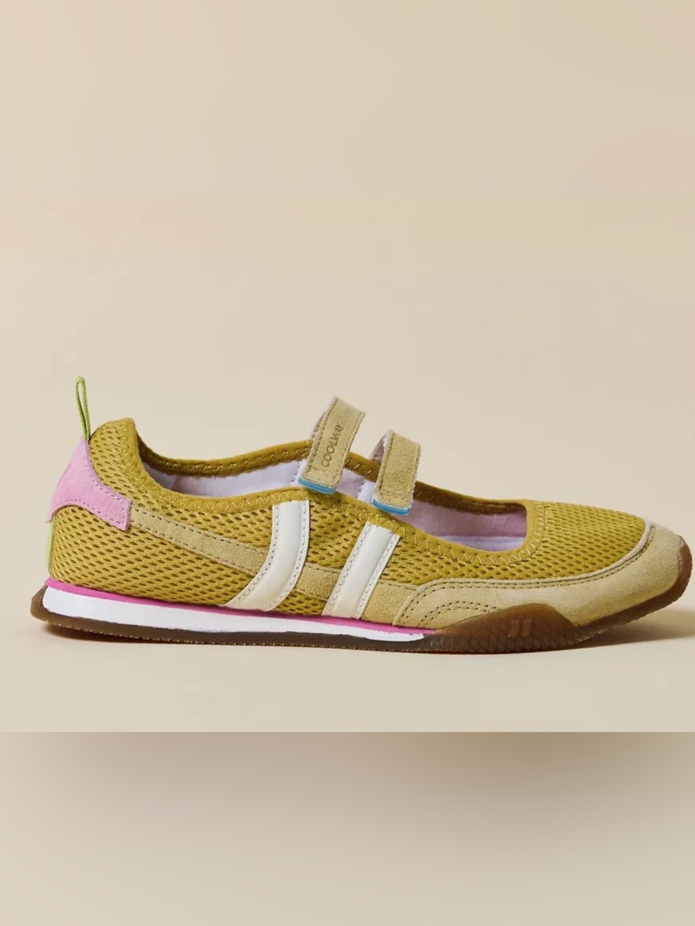 Coolway Yellow Bella Mesh Mary Jane Athletic Shoes with Pink Insole